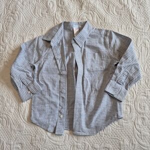 Janie and Jack boys size 3 button down shirt light blue, with red and blue lines